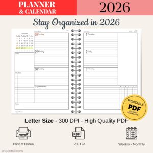 2026 Printable Weekly & Monthly Planner | Instant Download for Teachers & ADHD