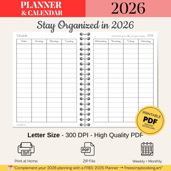 2026 Printable Weekly & Monthly Planner | Instant Download for Teachers & ADHD