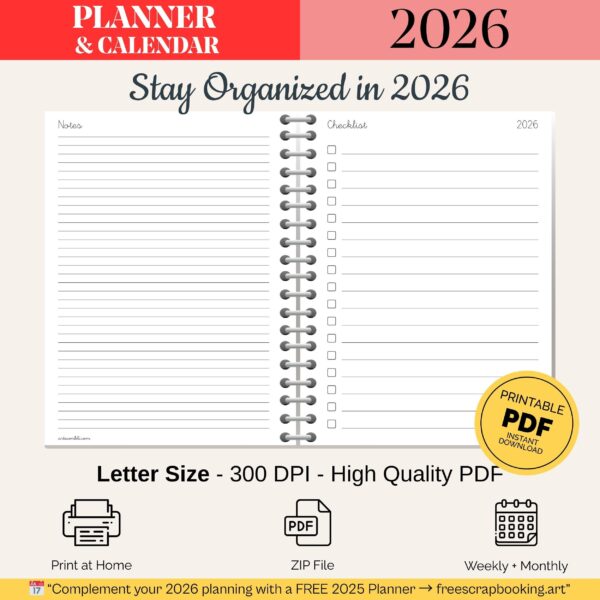 2026 Printable Weekly & Monthly Planner | Instant Download for Teachers & ADHD