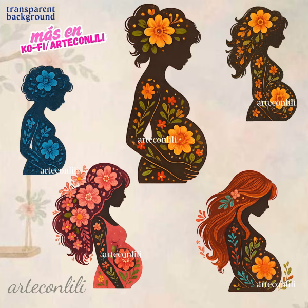 24 Floral Pregnant Woman PNG & SVG Clipart | Instant Download for Scrapbooking & Baby Showers