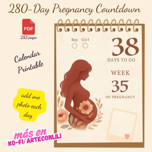 Printable Pregnancy Countdown Calendar | Daily Baby Bump Journal | Instant Download