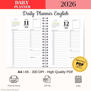 Free 2026 daily planner A5 full year PDF SVG printable with covers