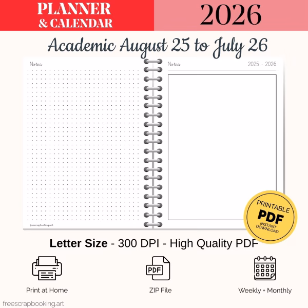 Free printable planner 2025–2026 notes and extras pages PDF