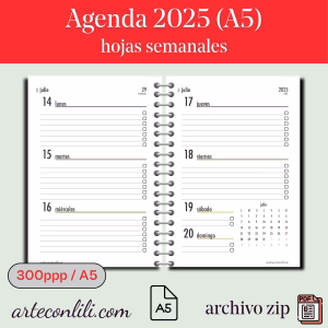 Printable 2025 Weekly Agenda | Instant Download Planner Spanish - A5 Format