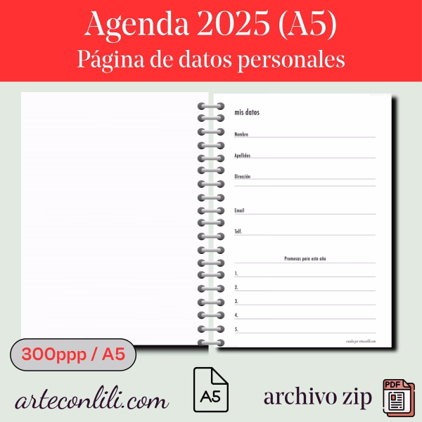 Printable 2025 Weekly Agenda | Instant Download Planner Spanish - A5 Format