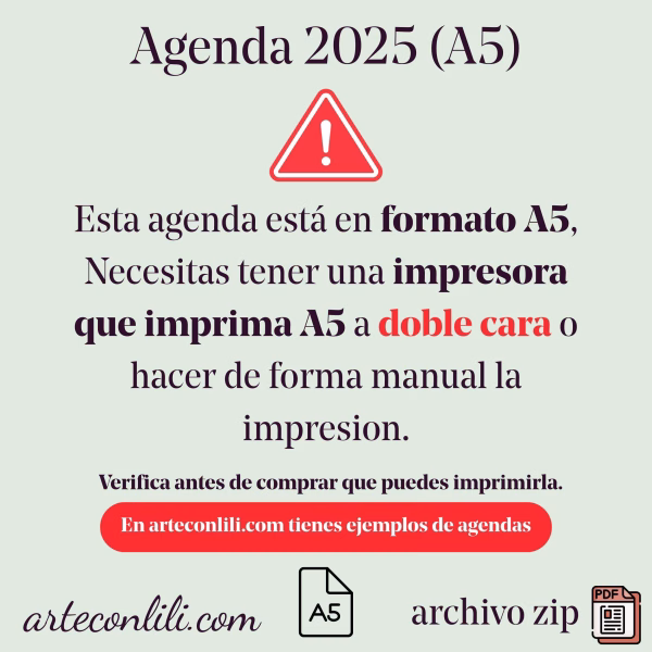 Printable 2025 Weekly Agenda | Instant Download Planner Spanish - A5 Format