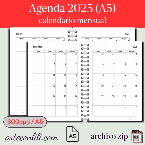 Printable 2025 Weekly Agenda | Instant Download Planner Spanish - A5 Format