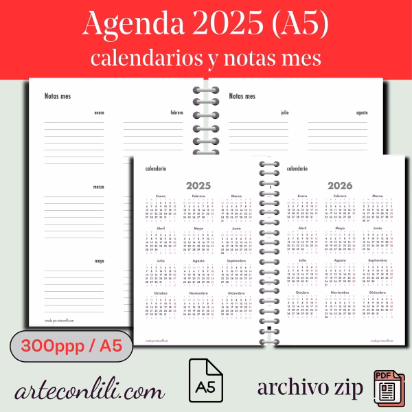 Printable 2025 Weekly Agenda | Instant Download Planner Spanish - A5 Format