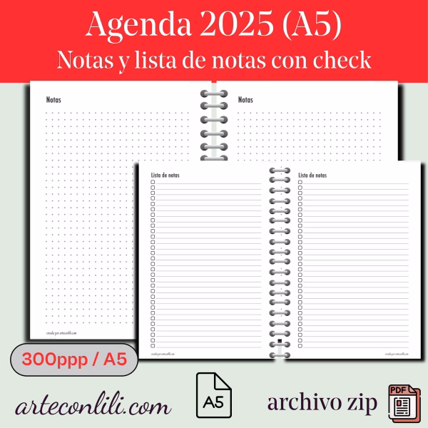 Printable 2025 Weekly Agenda | Instant Download Planner Spanish - A5 Format
