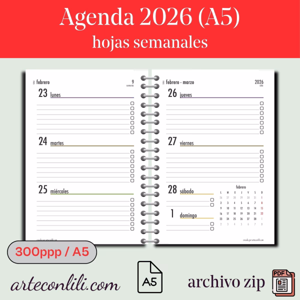 Printable 2026 Weekly Planner Spanish | Digital Download A4/A5 | Instant Access