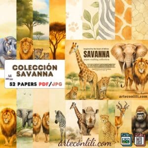 Savanna Digital Download: 52 Printable Scrapbook Papers for Safari Adventures