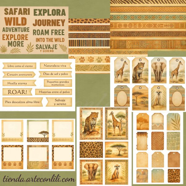 Savanna Digital Download: 52 Printable Scrapbook Papers for Safari Adventures