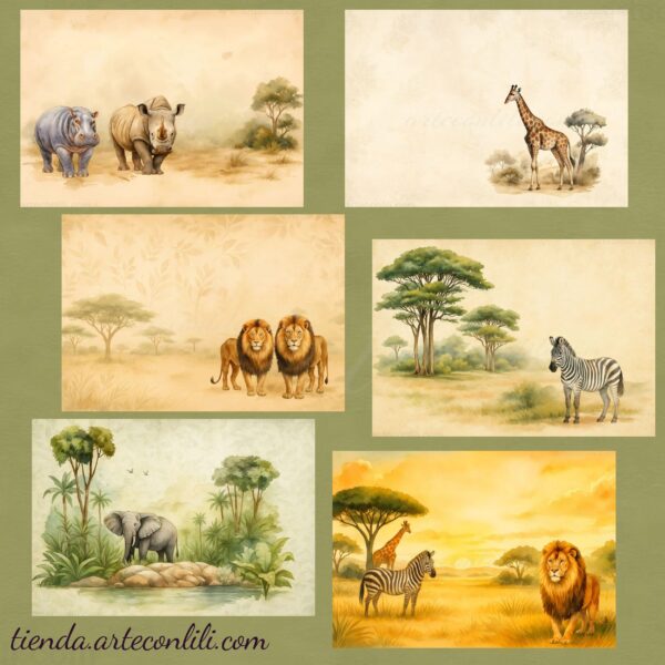 Savanna Digital Download: 52 Printable Scrapbook Papers for Safari Adventures