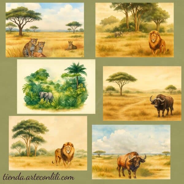 Savanna Digital Download: 52 Printable Scrapbook Papers for Safari Adventures