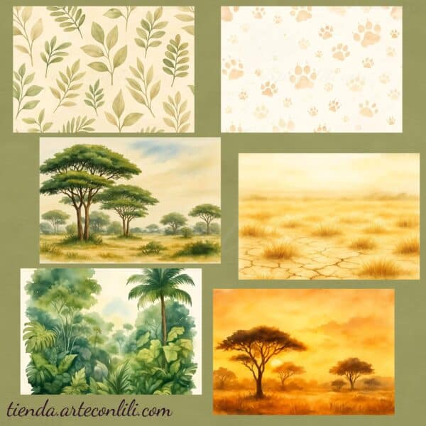 Savanna Digital Download: 52 Printable Scrapbook Papers for Safari Adventures