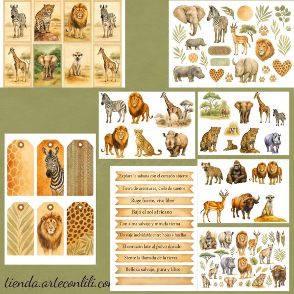 Savanna Digital Download: 52 Printable Scrapbook Papers for Safari Adventures