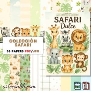 Printable Safari Sweet Collection | 36 Digital Scrapbook Papers for Kids