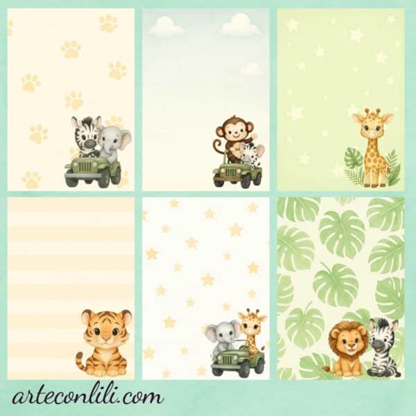 Printable Safari Sweet Collection | 36 Digital Scrapbook Papers for Kids