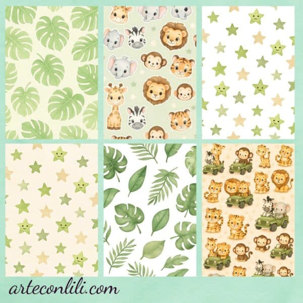 Printable Safari Sweet Collection | 36 Digital Scrapbook Papers for Kids
