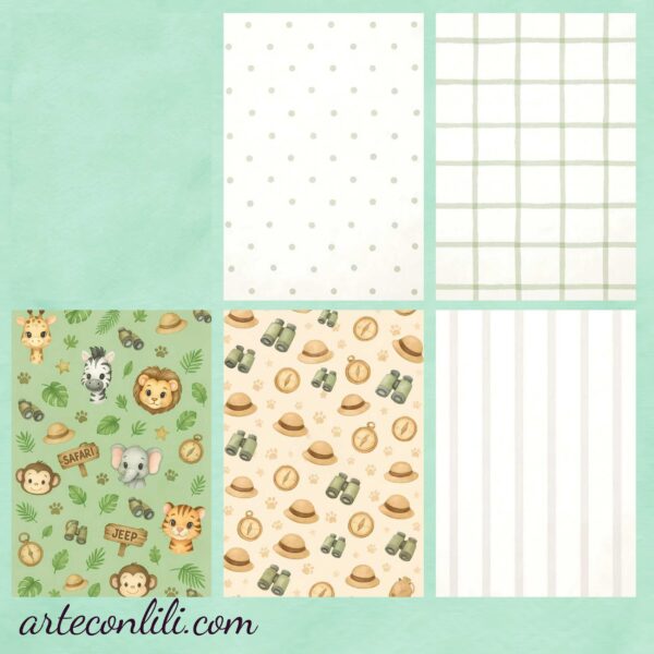 Printable Safari Sweet Collection | 36 Digital Scrapbook Papers for Kids