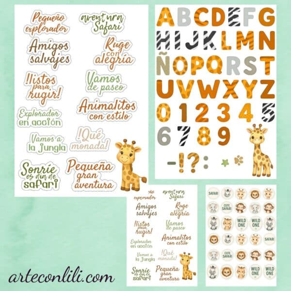 Printable Safari Sweet Collection | 36 Digital Scrapbook Papers for Kids