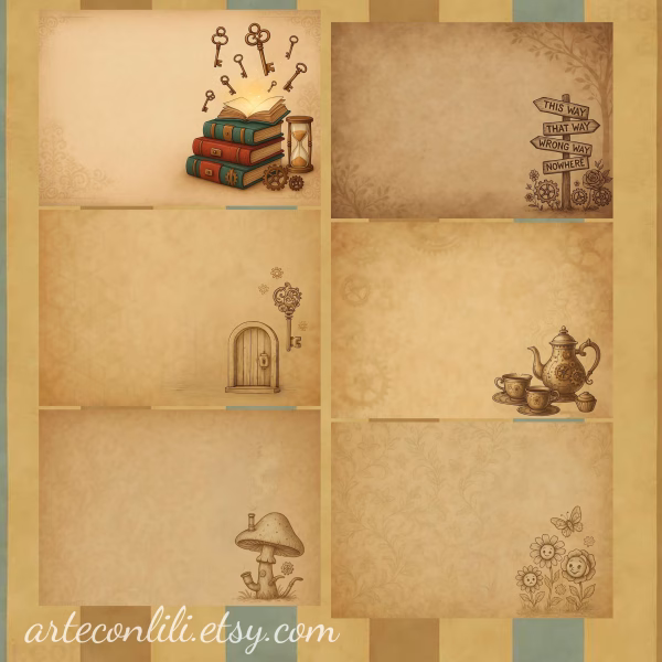 Steampunk Alice Gear Collection | Printable Scrapbook Paper Digital Download