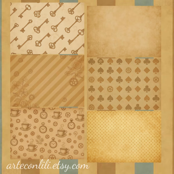 Steampunk Alice Gear Collection | Printable Scrapbook Paper Digital Download