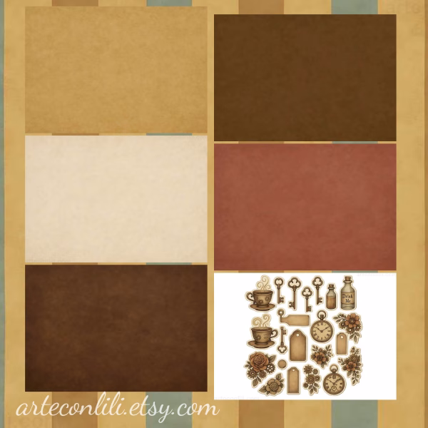 Steampunk Alice Gear Collection | Printable Scrapbook Paper Digital Download