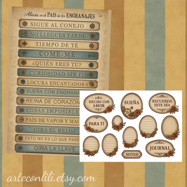 Steampunk Alice Gear Collection | Printable Scrapbook Paper Digital Download