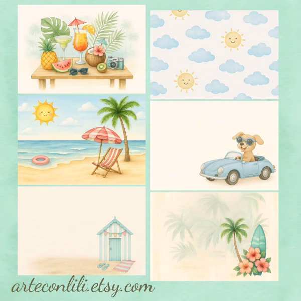 Printable Summer Scrapbook Paper – 45 Digital Downloads for Planners & Journals