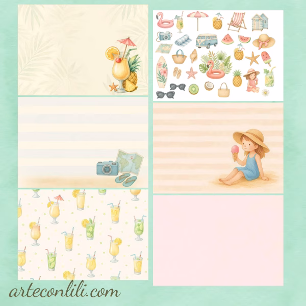 Printable Summer Scrapbook Paper – 45 Digital Downloads for Planners & Journals