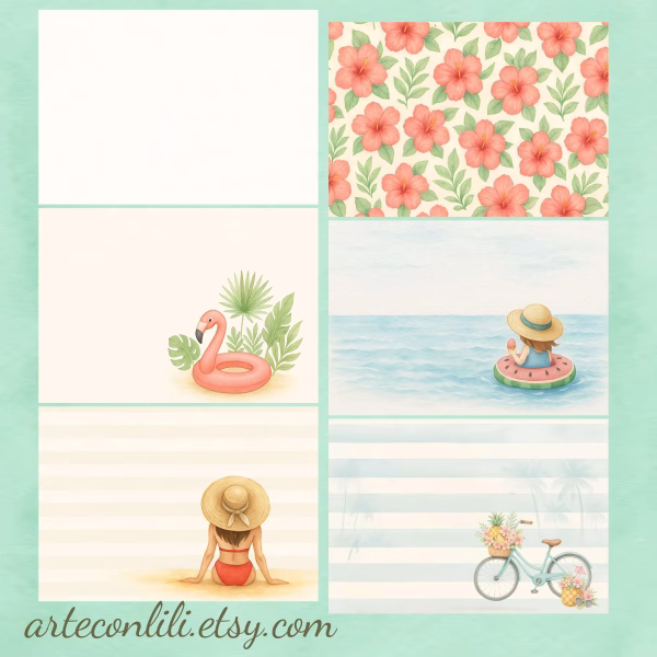 Printable Summer Scrapbook Paper – 45 Digital Downloads for Planners & Journals