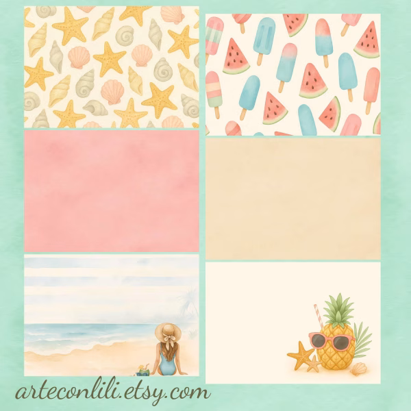 Printable Summer Scrapbook Paper – 45 Digital Downloads for Planners & Journals