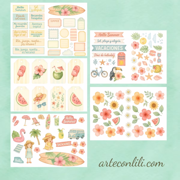 Printable Summer Scrapbook Paper – 45 Digital Downloads for Planners & Journals