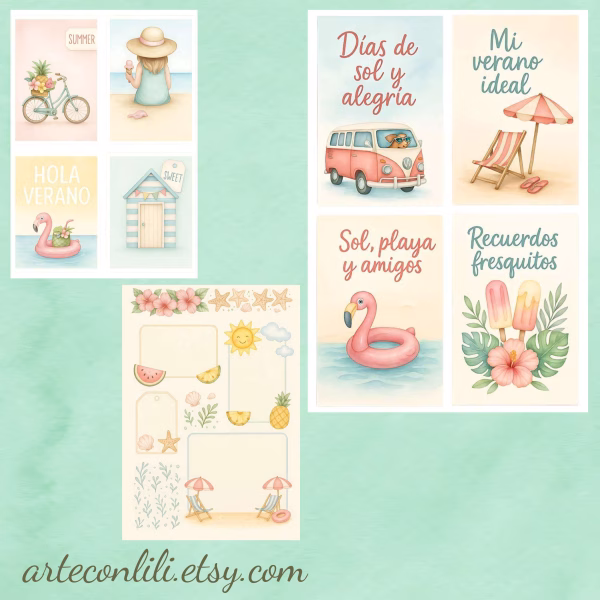 Printable Summer Scrapbook Paper – 45 Digital Downloads for Planners & Journals