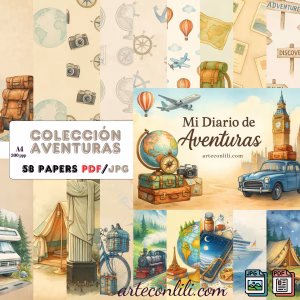 Printable Vintage Travel Scrapbook Paper Pack | Instant Download