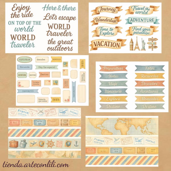 Printable Vintage Travel Scrapbook Paper Pack | Instant Download
