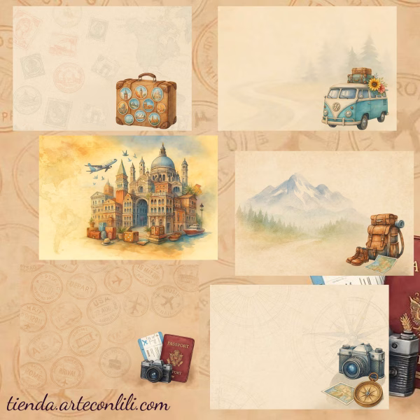 Printable Vintage Travel Scrapbook Paper Pack | Instant Download