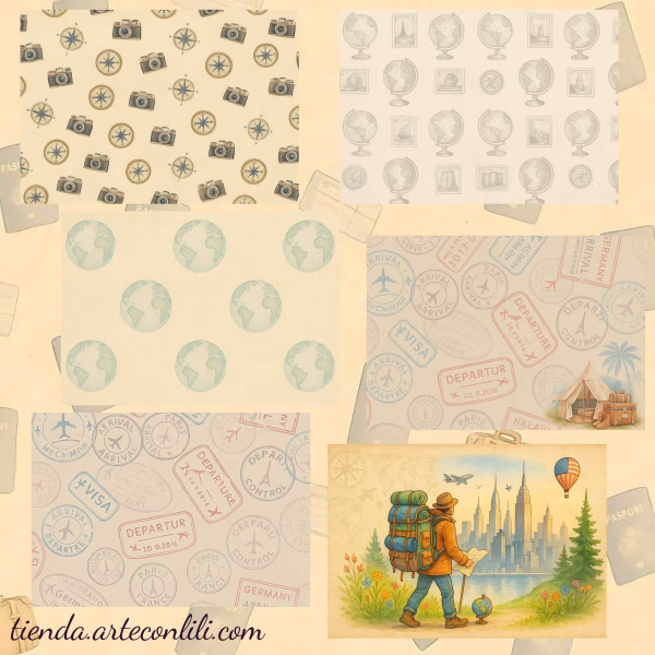 Printable Vintage Travel Scrapbook Paper Pack | Instant Download