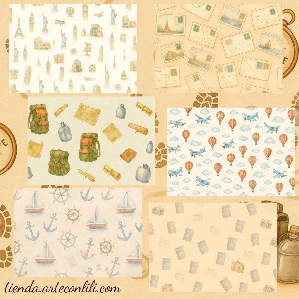 Printable Vintage Travel Scrapbook Paper Pack | Instant Download