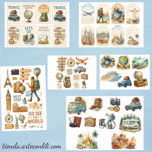 Printable Vintage Travel Scrapbook Paper Pack | Instant Download