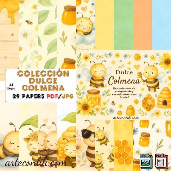 Dulce Colmena – Printable Bee Scrapbook Paper | Digital Download