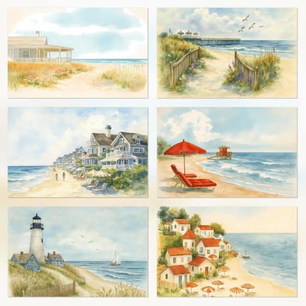 Coastal Escape Digital Kit | Printable Scrapbook Paper for Journals & Planners
