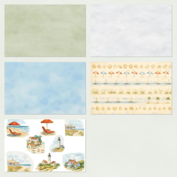 Coastal Escape Digital Kit | Printable Scrapbook Paper for Journals & Planners