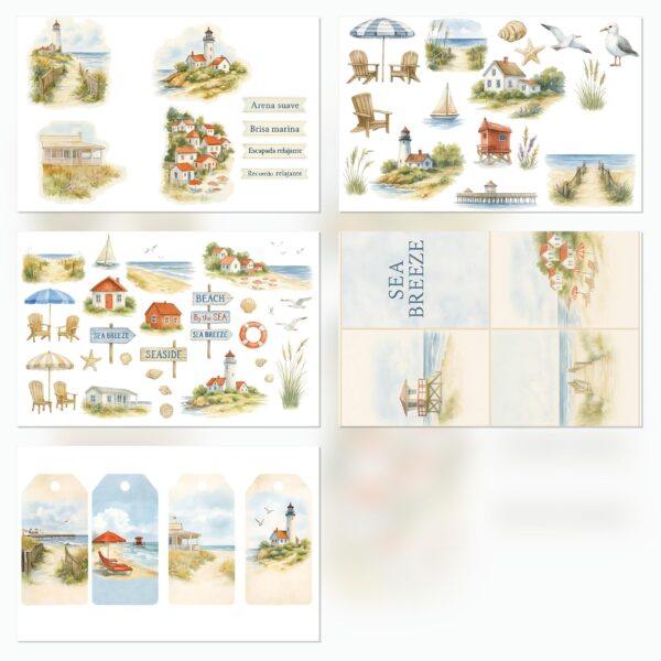 Coastal Escape Digital Kit | Printable Scrapbook Paper for Journals & Planners