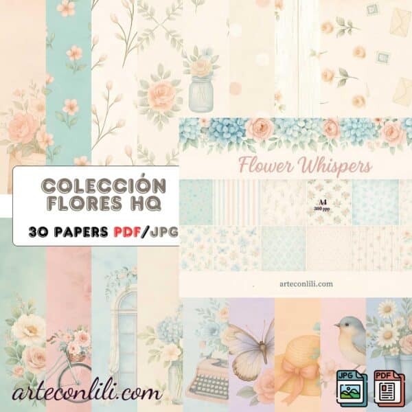 Flower Whispers - Vintage Floral Printable Scrapbook Paper | Instant Download