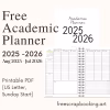Free Academic Planner 2025–2026 PDF US Letter Sunday start – cover and weekly layout preview