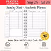 Sunday start academic planner 2025–2026 weekly spread printable PDF letter size