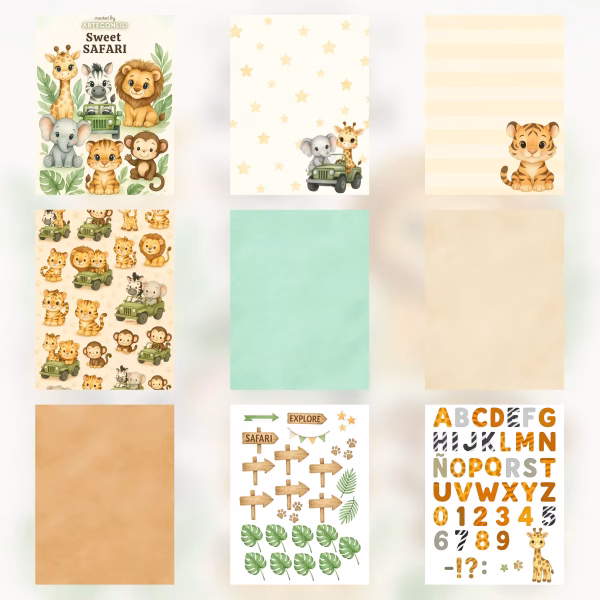 Free kawaii safari printables — coloring pages and craft papers