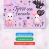 Cover of the free collection Terror with Charm, 18 free Halloween digital papers in pink and lilac with kawaii ghosts and pumpkins